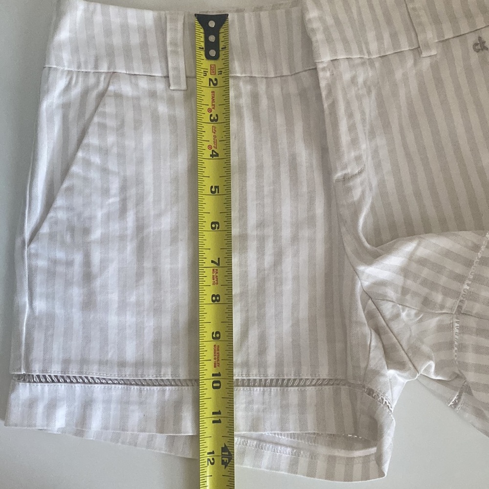 Calvin Klein Striped Embroidered Shorts Size 2 Cotton Blend White Light Gray - Picture 11 of 11